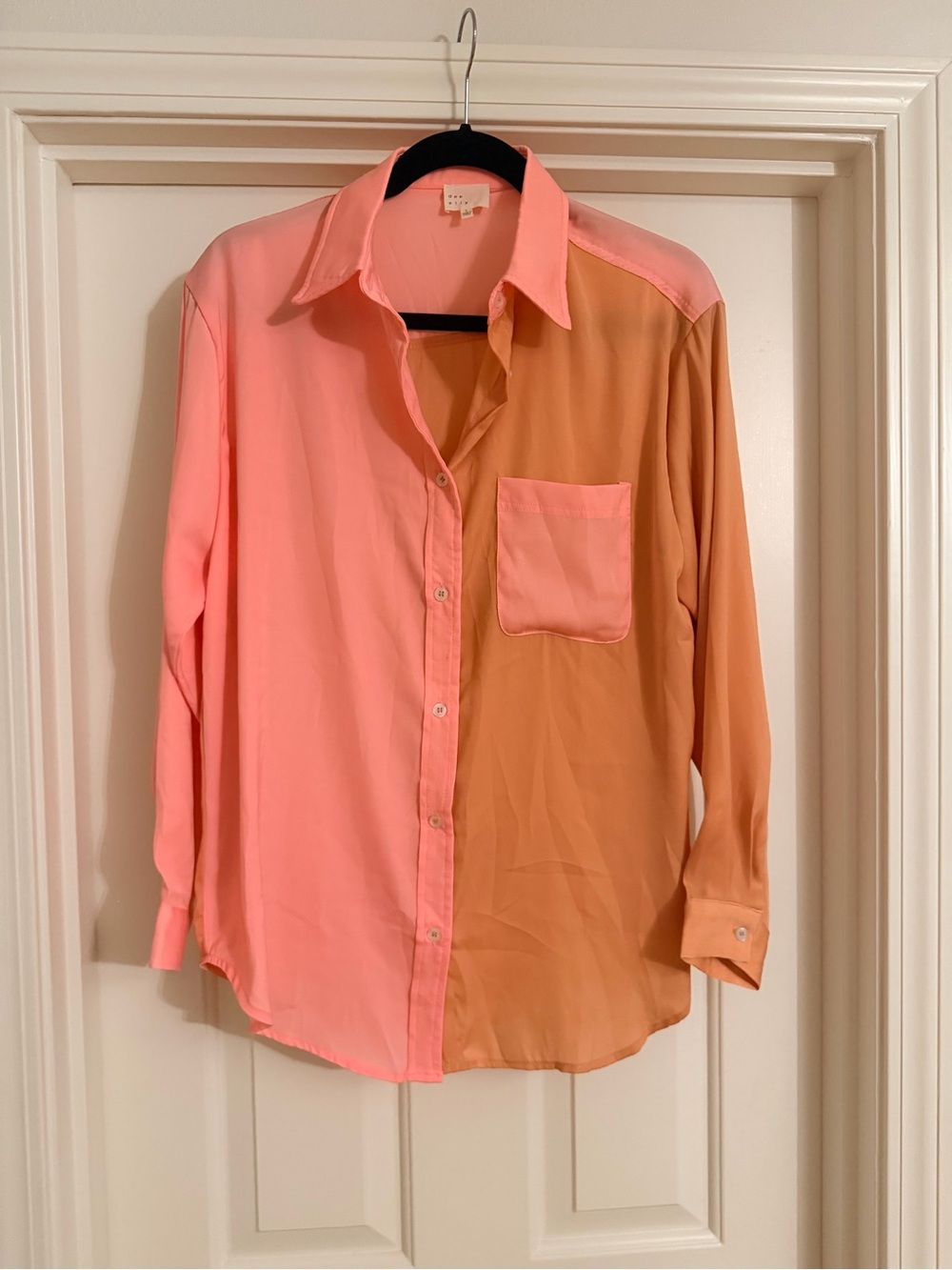 Two-Tone Pink and Orange/Peach Women’s Button-Up Shirt